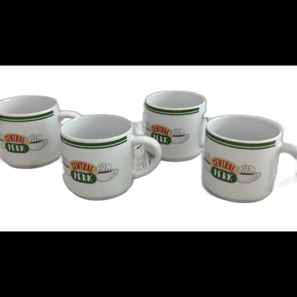 Friends TV Series Central Perk 4 Graphic Ceramic Coffee Mugs with Holder - Picture 3 of 10